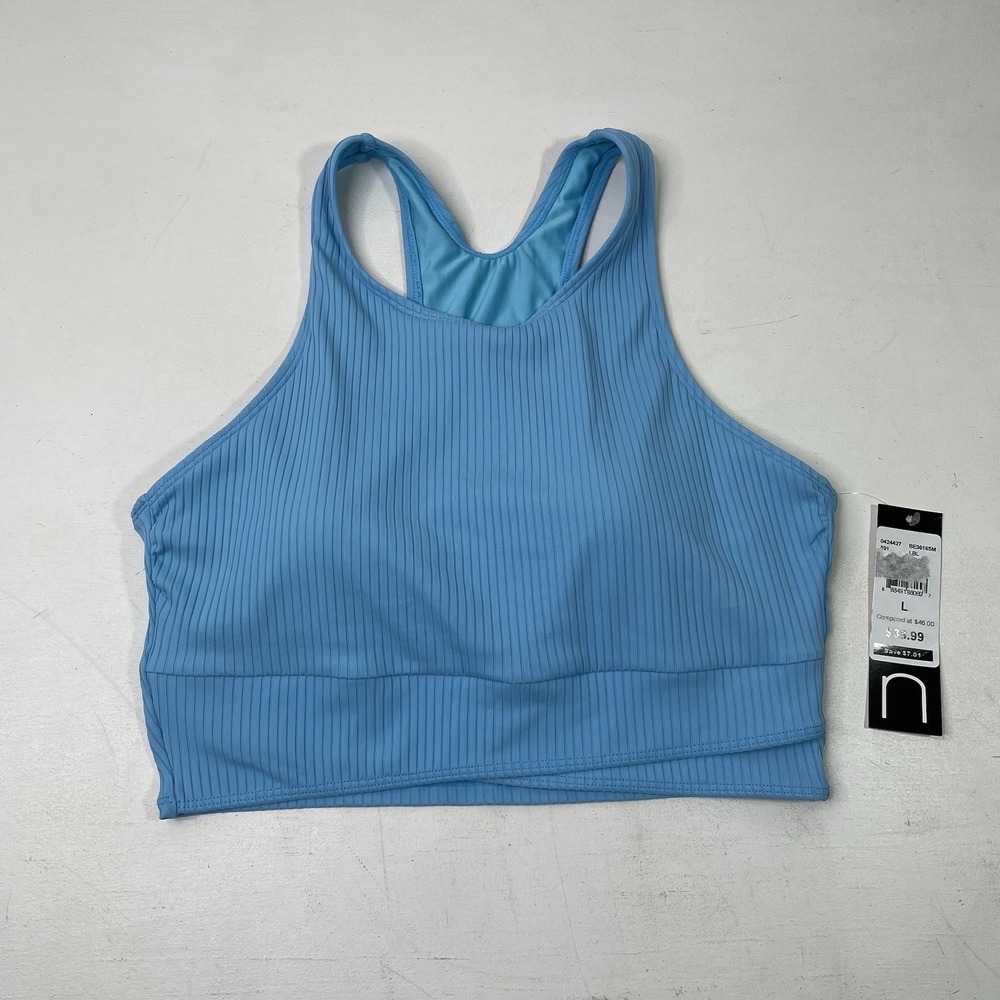 Next by Athena High Neck Racerback Swim Suit Top Womens Size Large Blue UPF50
